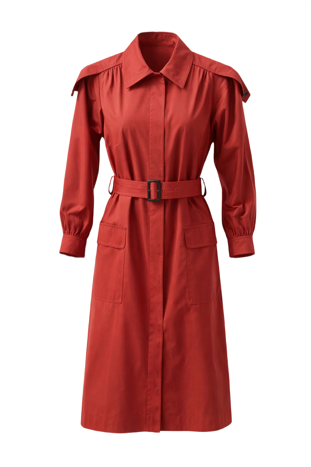 1980s Deep Red Cotton Trench Coat - Front View
