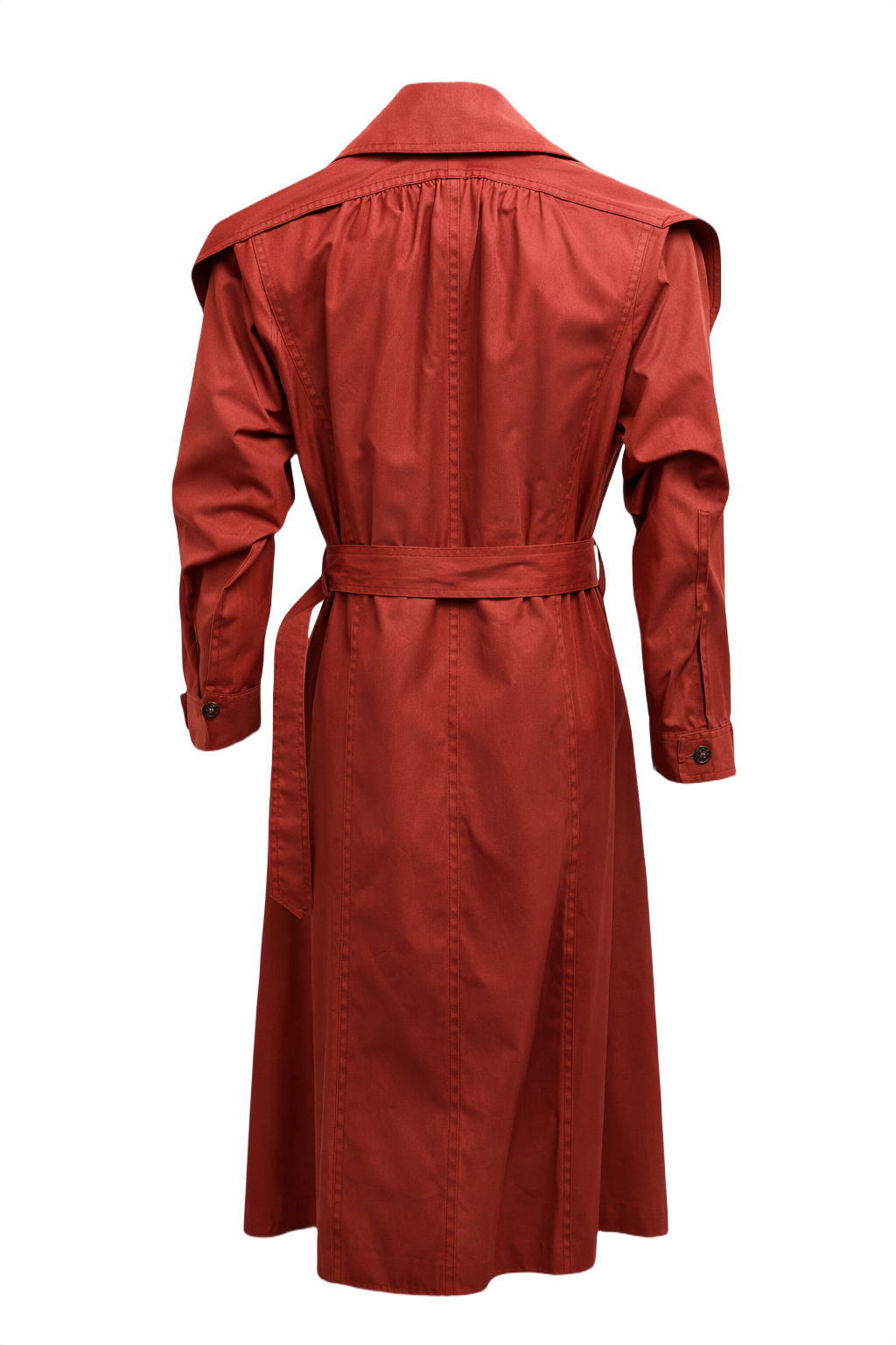 1980s Deep Red Cotton Trench Coat - Back View