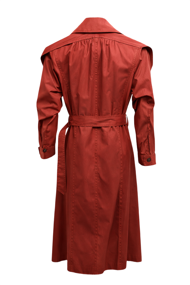 1980s Deep Red Cotton Trench Coat - Back View