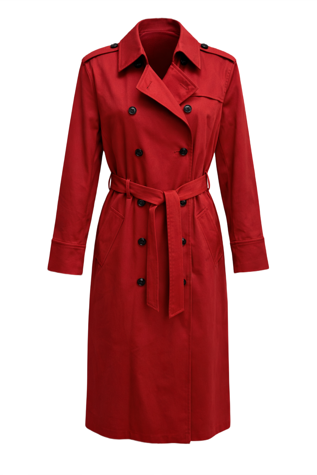 1980s Red Cotton Blend Trench Coat - Front View