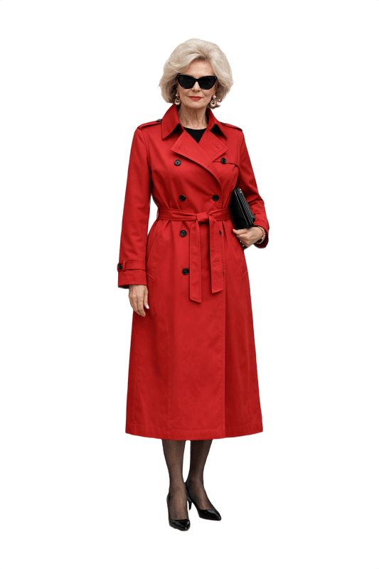 1980s Red Cotton Blend Trench Coat - Model