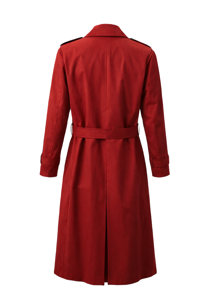 1980s Red Cotton Blend Trench Coat - Back View