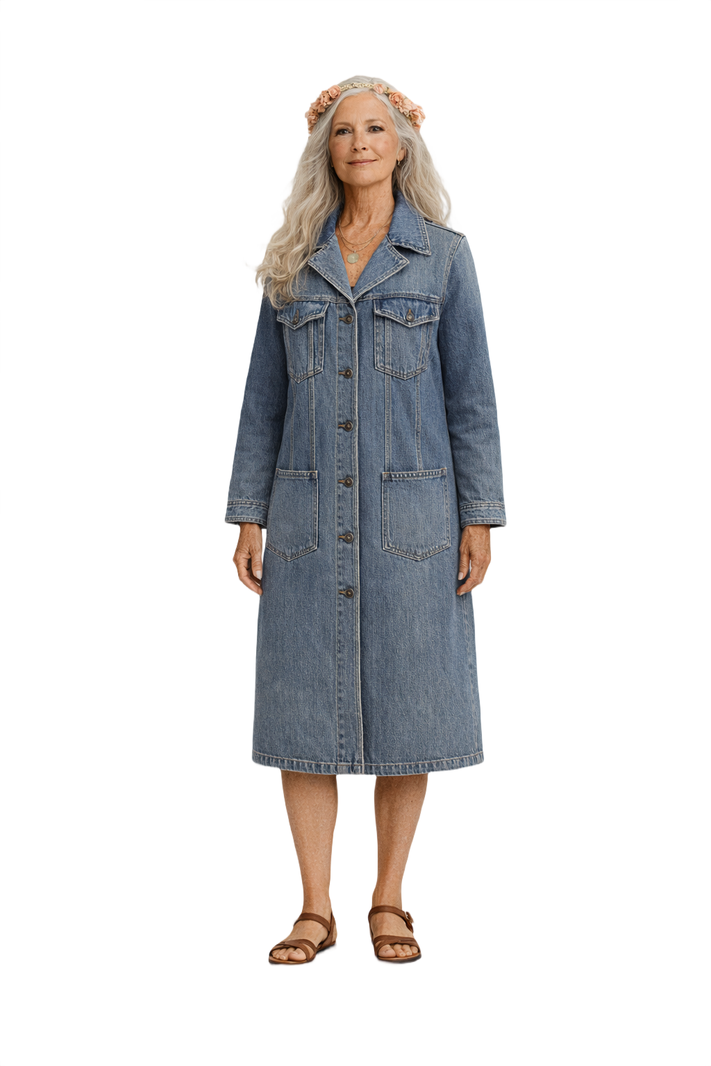 1970s Denim Blue Denim Coat - Model