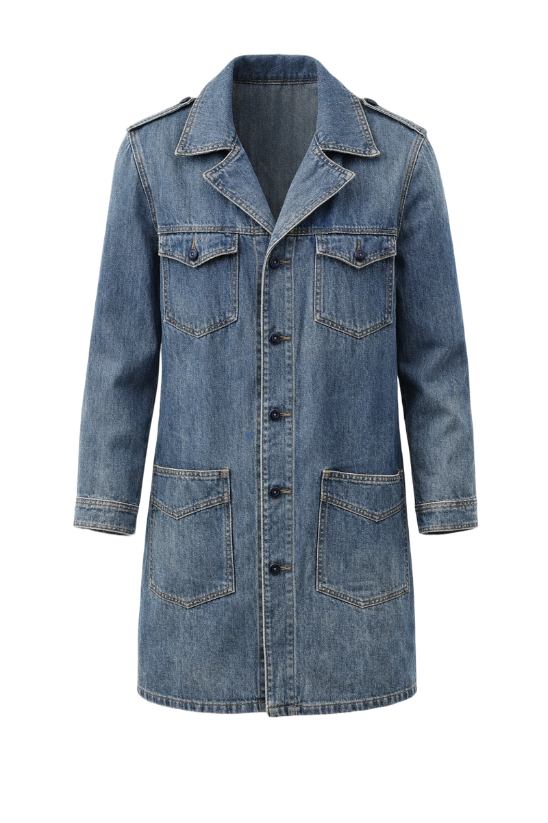 1970s Denim Blue Denim Coat - Front View