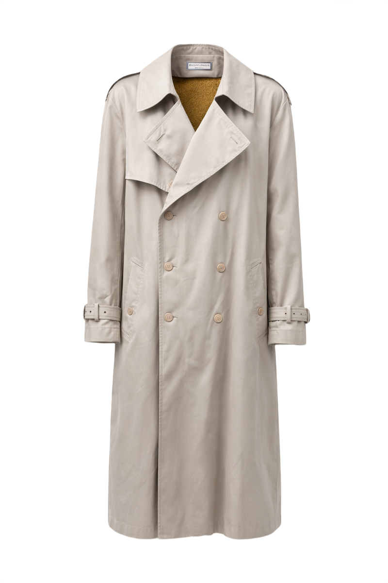 1980s Beige Cotton Blend Trench Coat - Front View