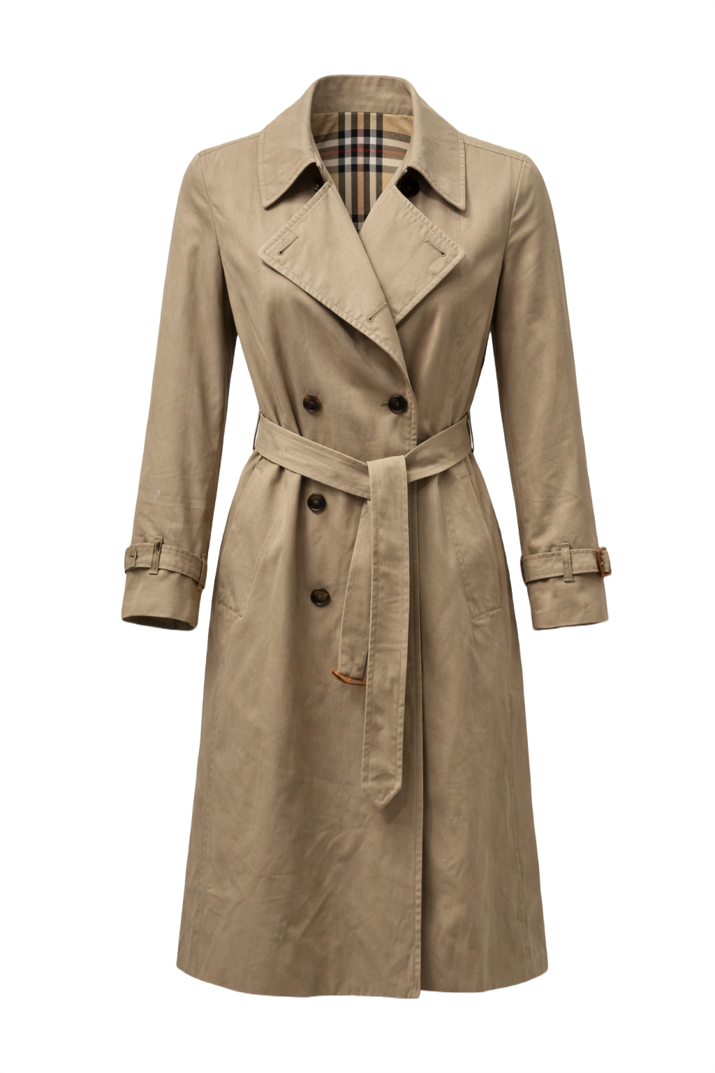 1980s Beige Cotton Trench Coat - Front View