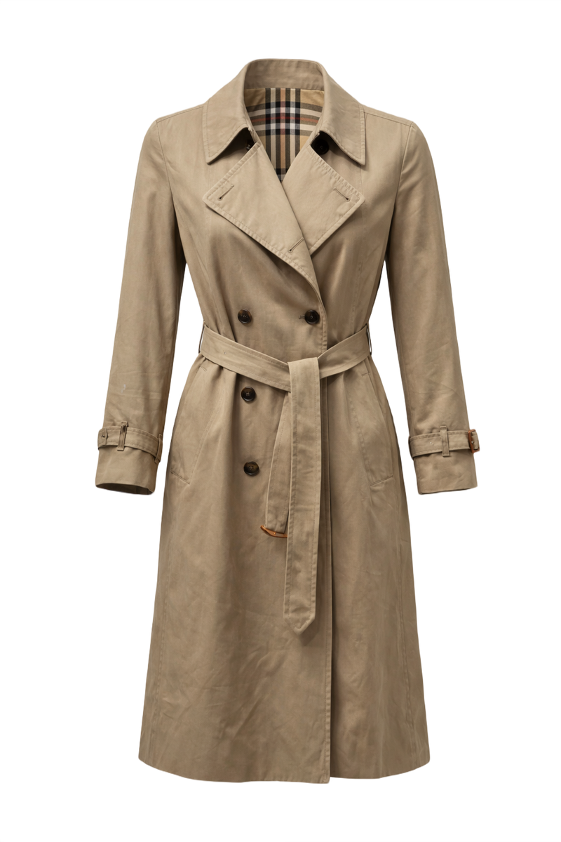 1980s Beige Cotton Trench Coat - Front View