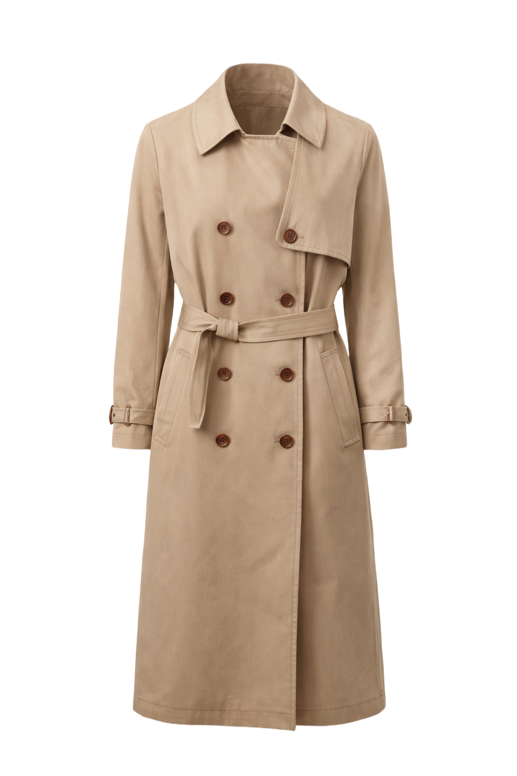 1980s Beige Cotton Trench Coat - Front View