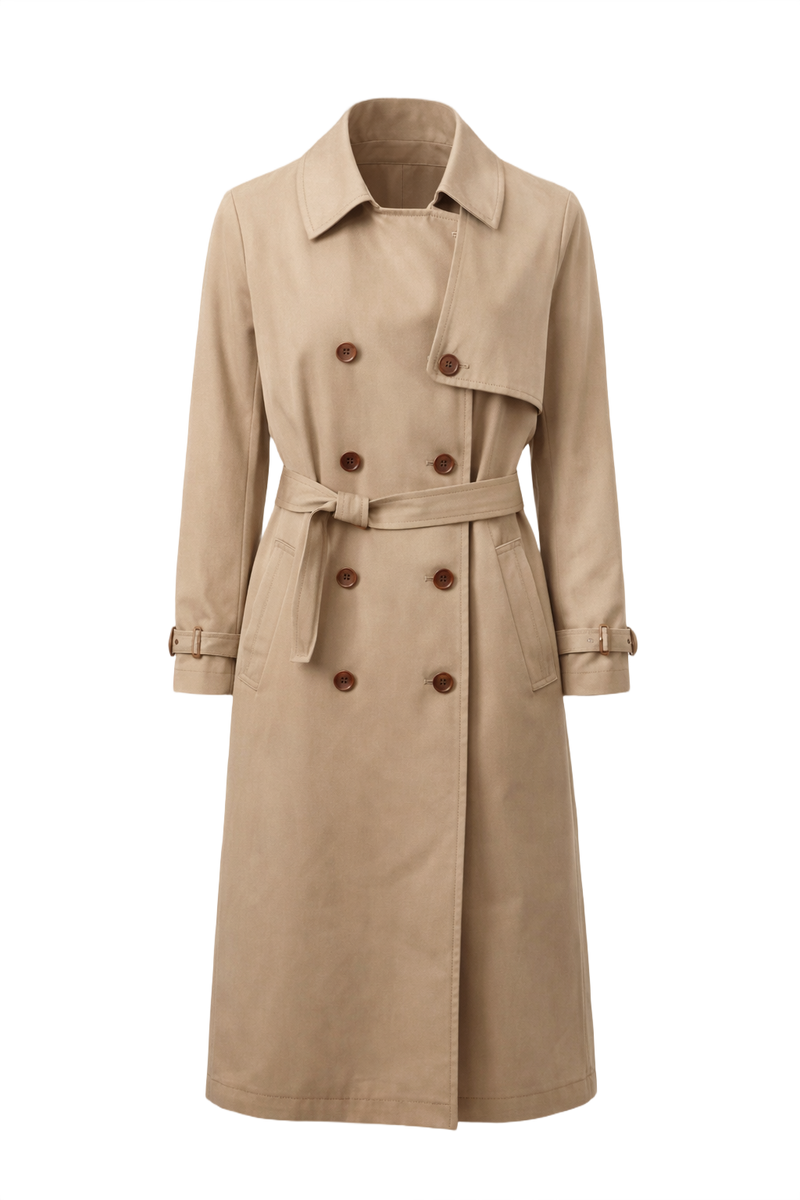 1980s Beige Cotton Trench Coat - Front View