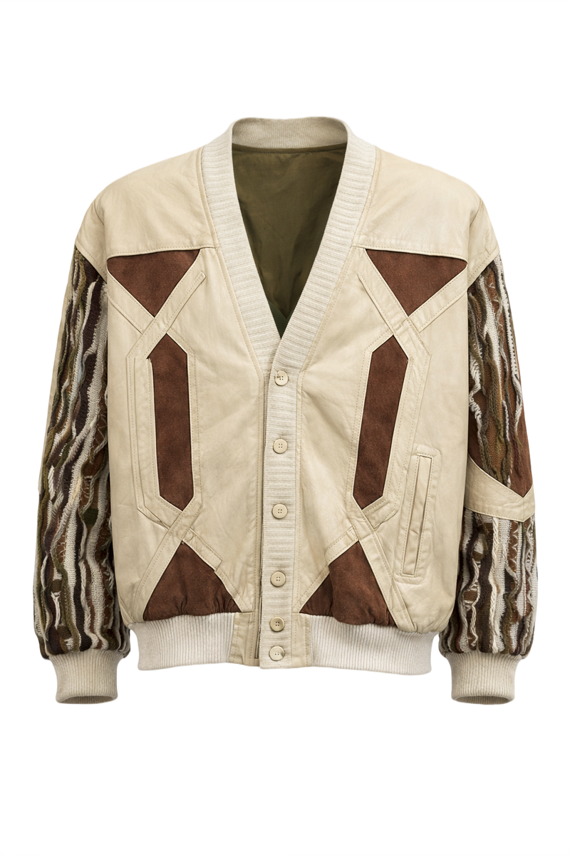 1970s Cream Leather Jacket - Front View