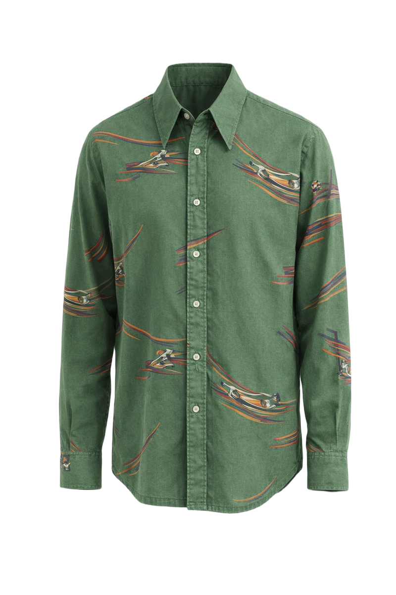 1970s Green Cotton Shirt - Front View