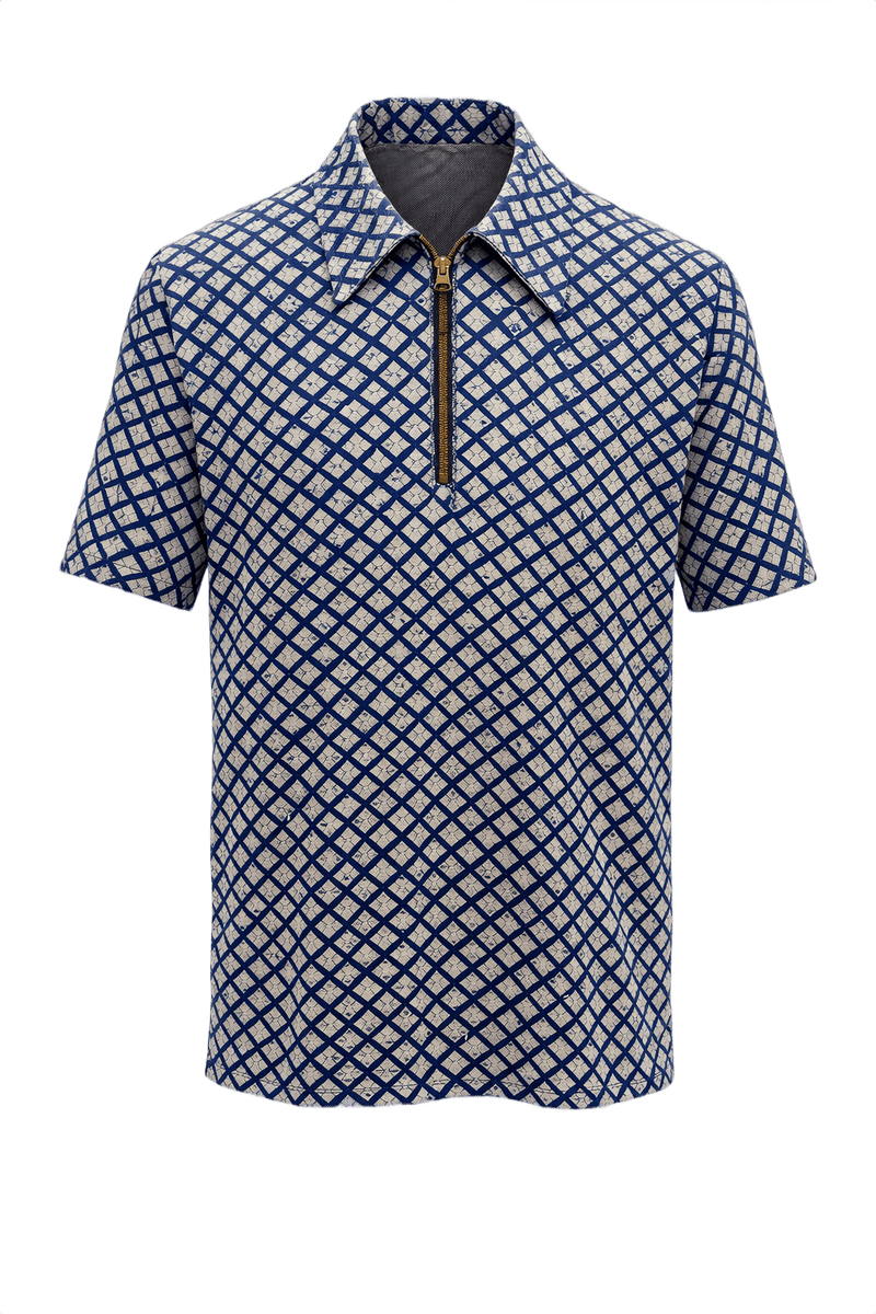 1960s Blue Polyester Shirt - Front View