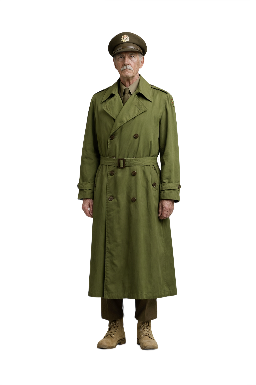 1940s Olive Green Cotton Trench Coat - Model