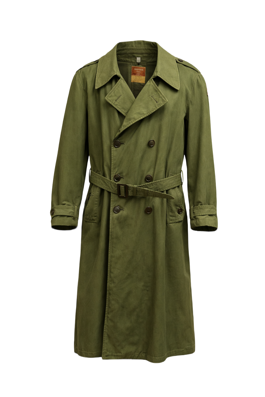 1940s Olive Green Cotton Trench Coat - Front View