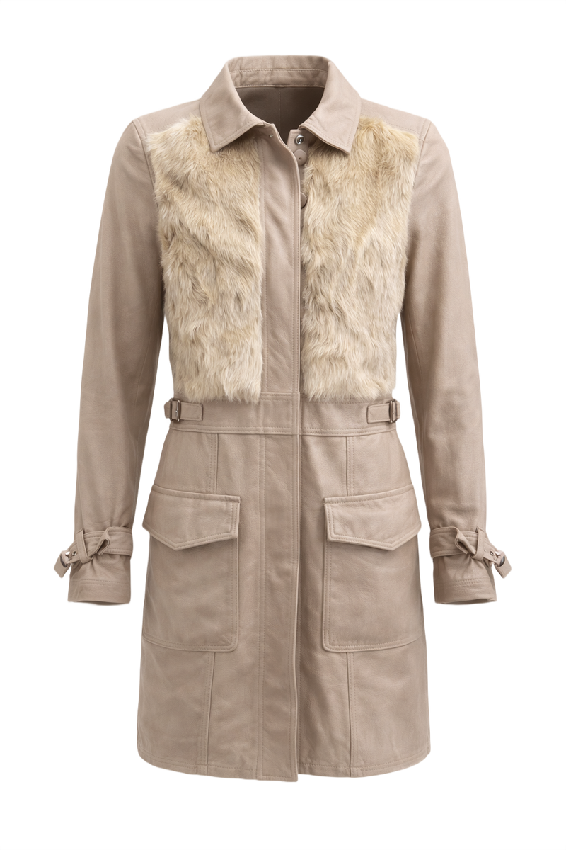 1990s Beige Leather Jacket - Front View