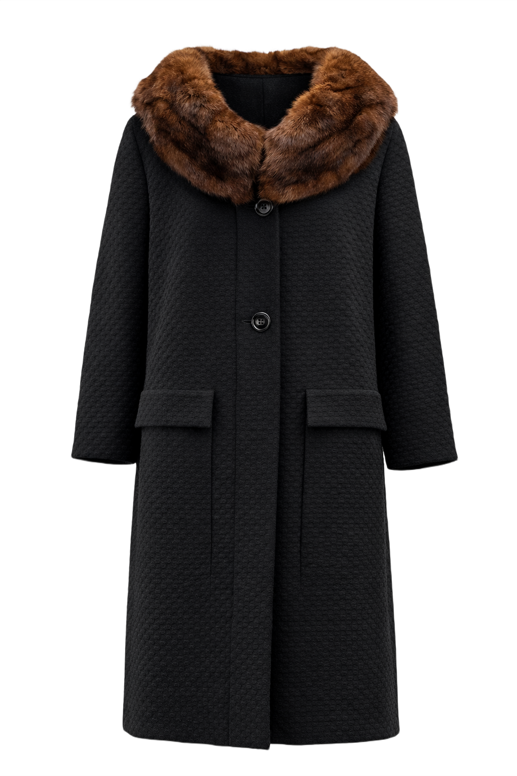 1960s Black Wool Coat - Front View