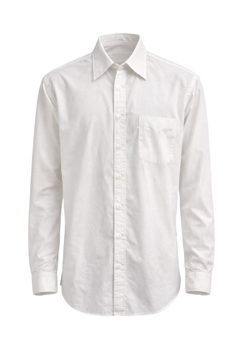 1990s White Cotton Dress Shirt - Front View