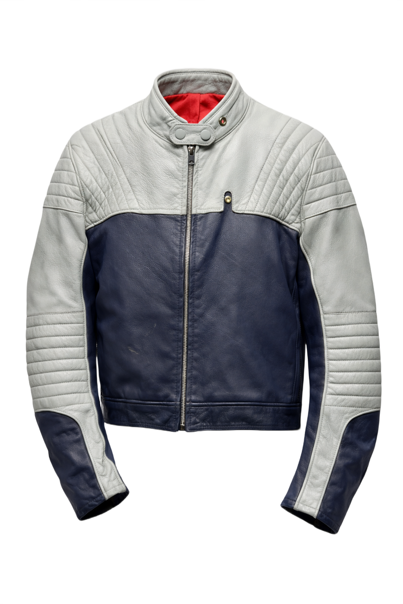 1990s Blue Leather Jacket - Front View