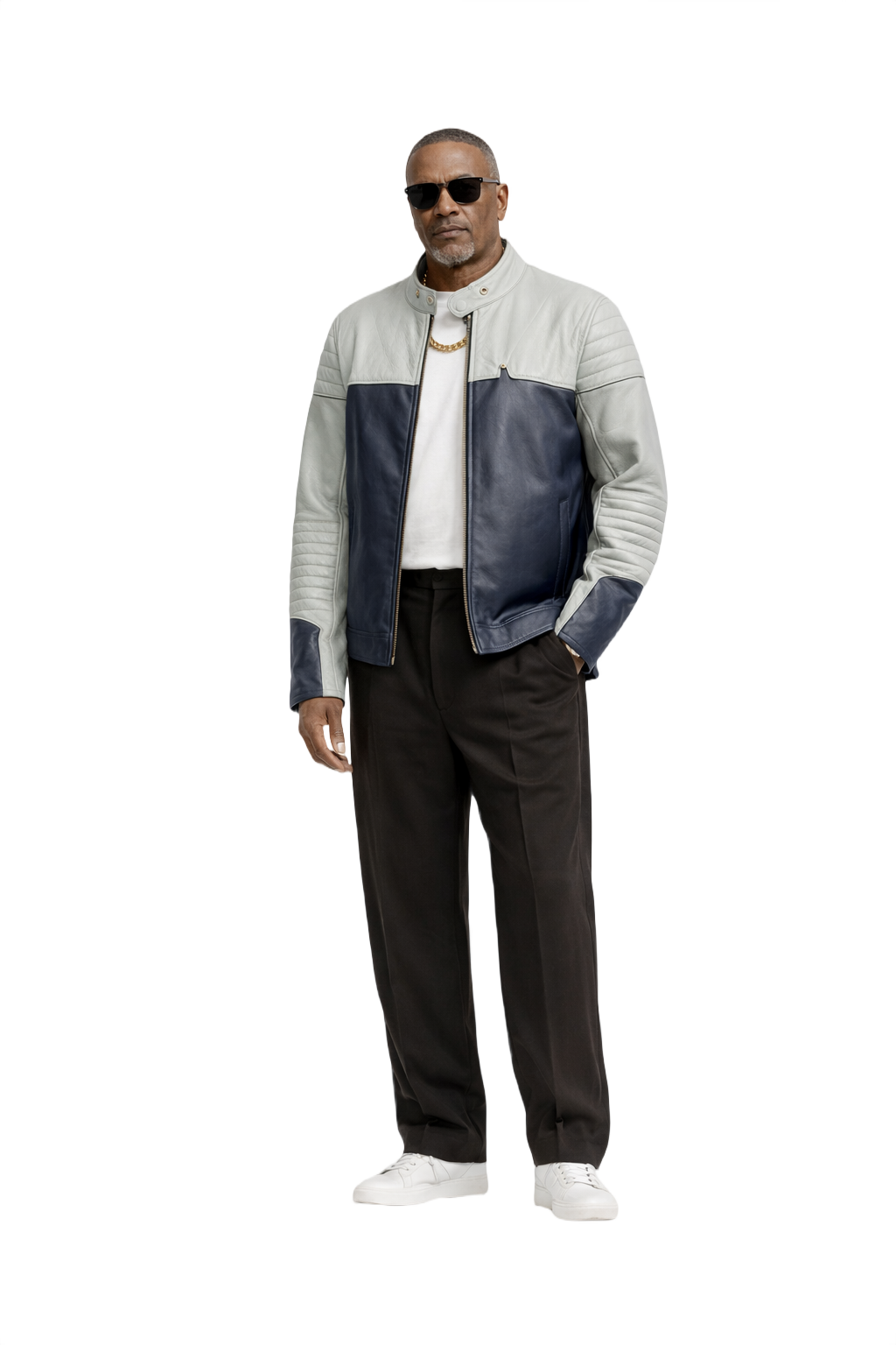 1990s Blue Leather Jacket - Model