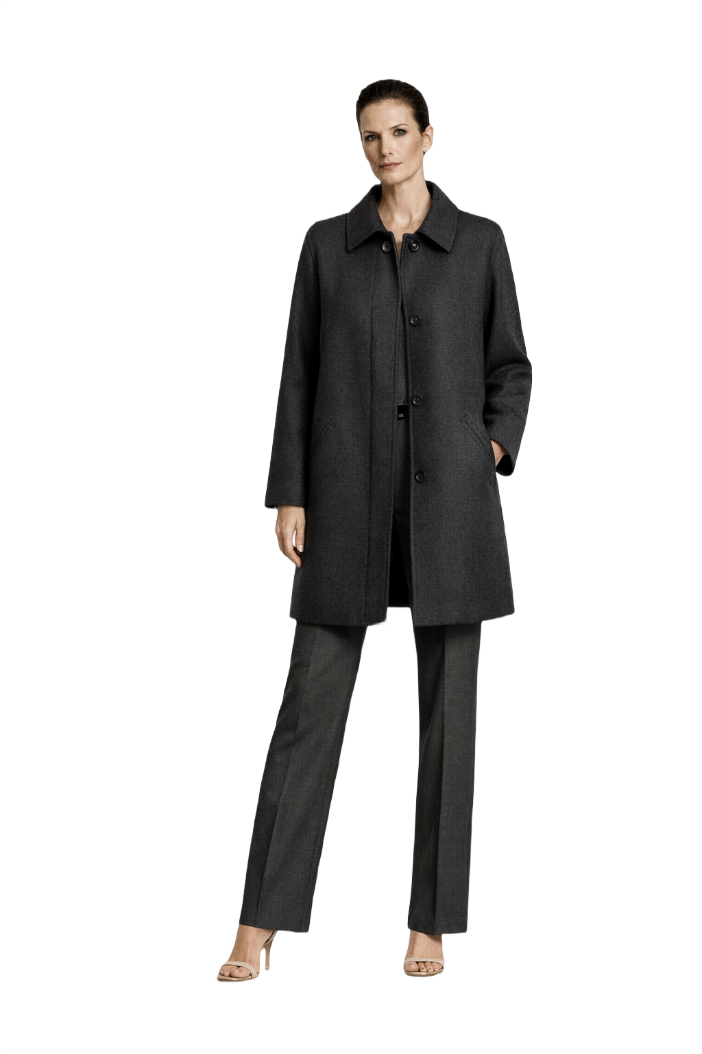 1990s Dark Charcoal Wool Coat - Model