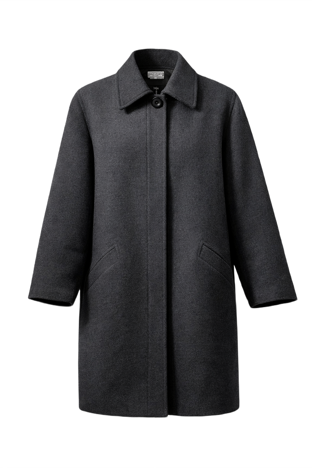 1990s Dark Charcoal Wool Coat - Front View