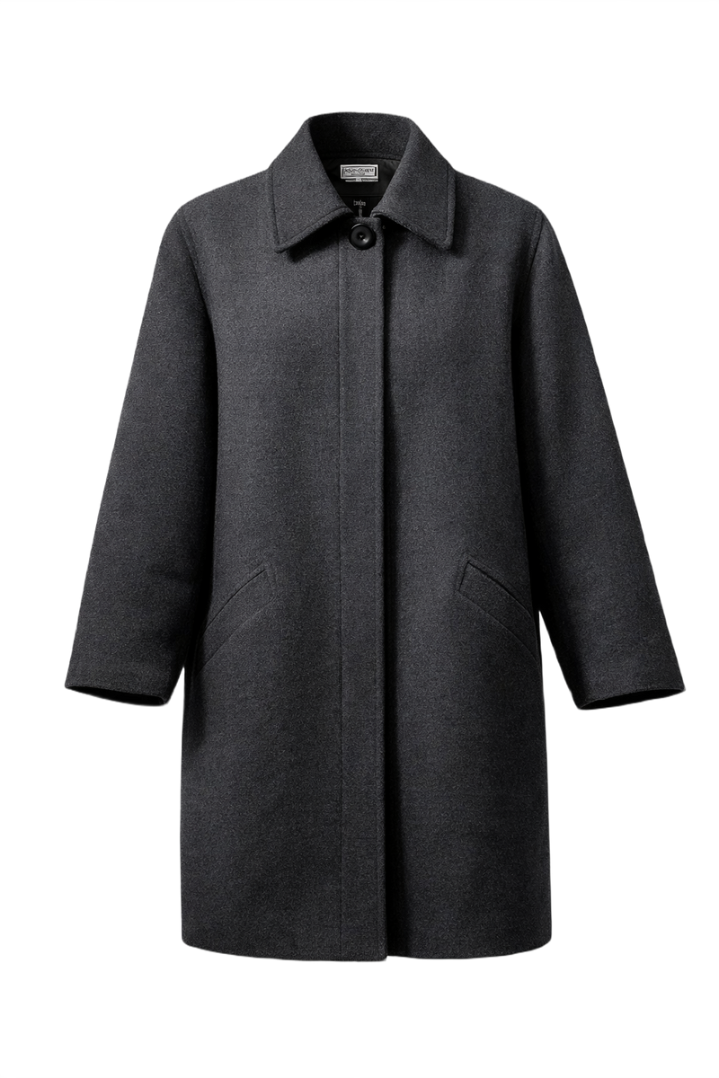 1990s Dark Charcoal Wool Coat - Front View