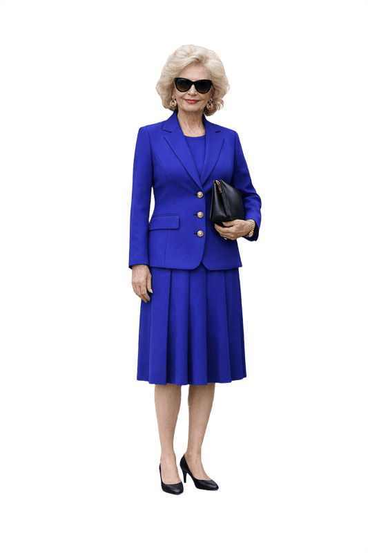 1980s Royal Blue Wool Power Suit - Model