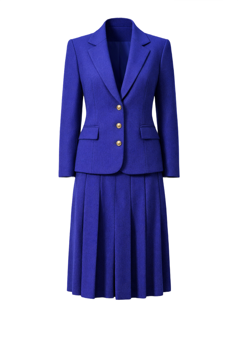 1980s Royal Blue Wool Power Suit - Front View