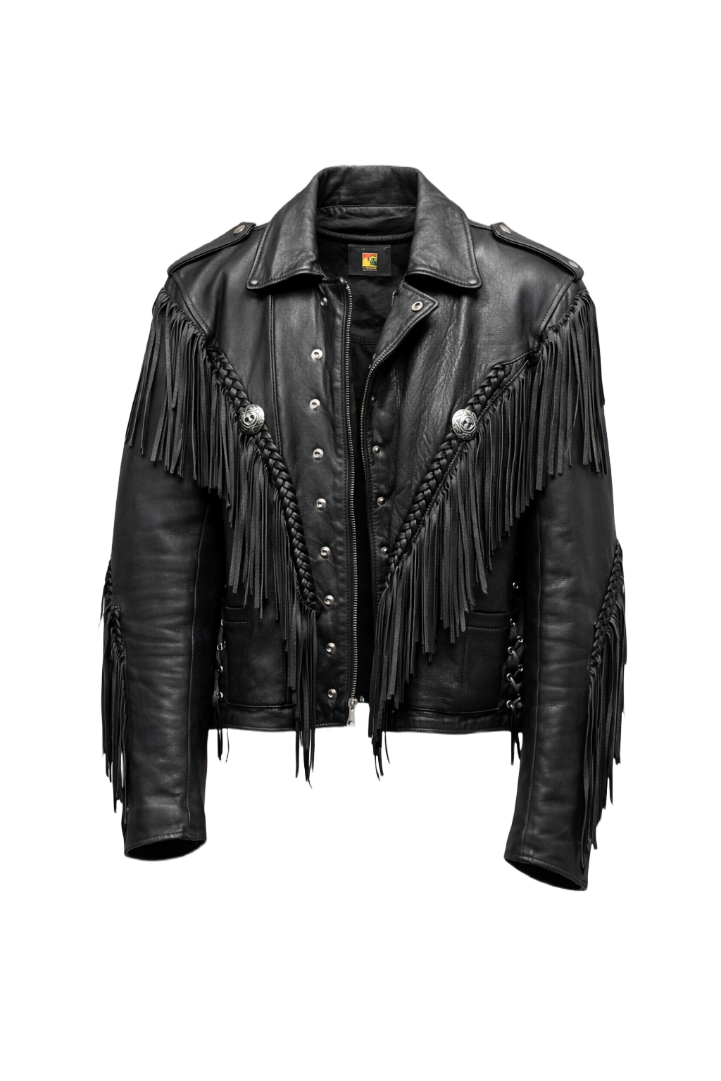 1970s Black Leather Jacket - Front View