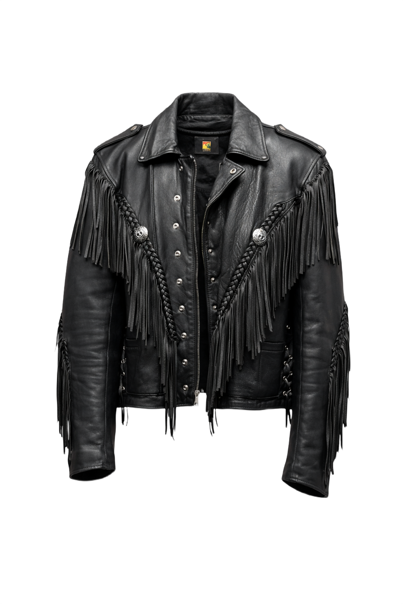1970s Black Leather Jacket - Front View