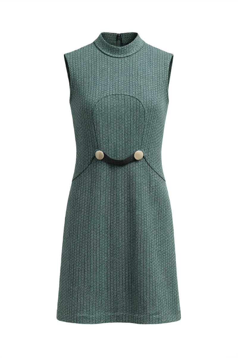 1960s Teal Shift Dress - Front View