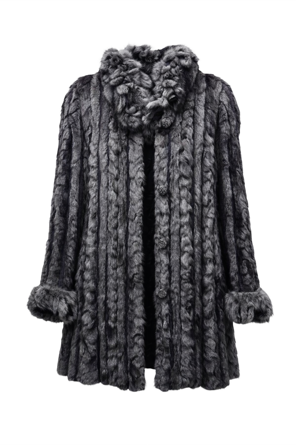 1980s Grey Fur Coat - Front View