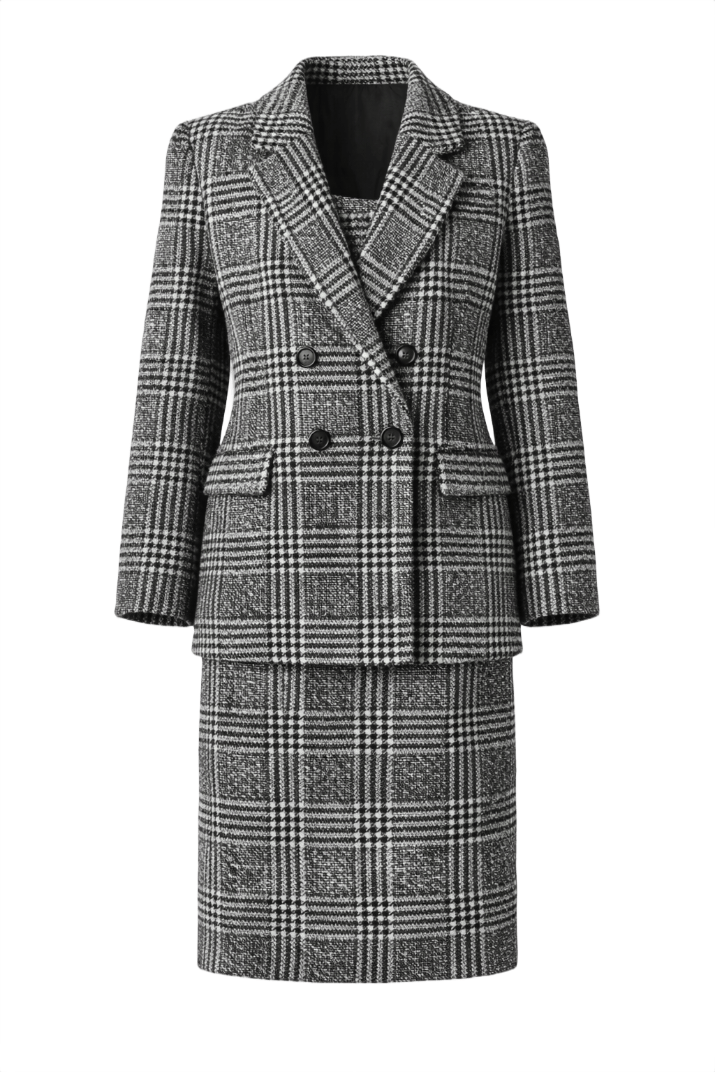 1980s Black and White Wool Blend Skirt Suit - Front View