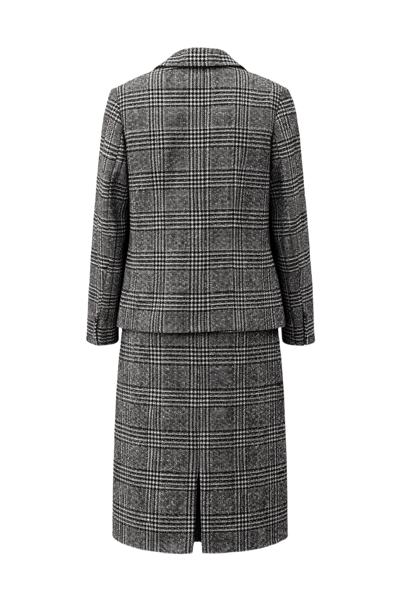 1980s Black and White Wool Blend Skirt Suit - Back View