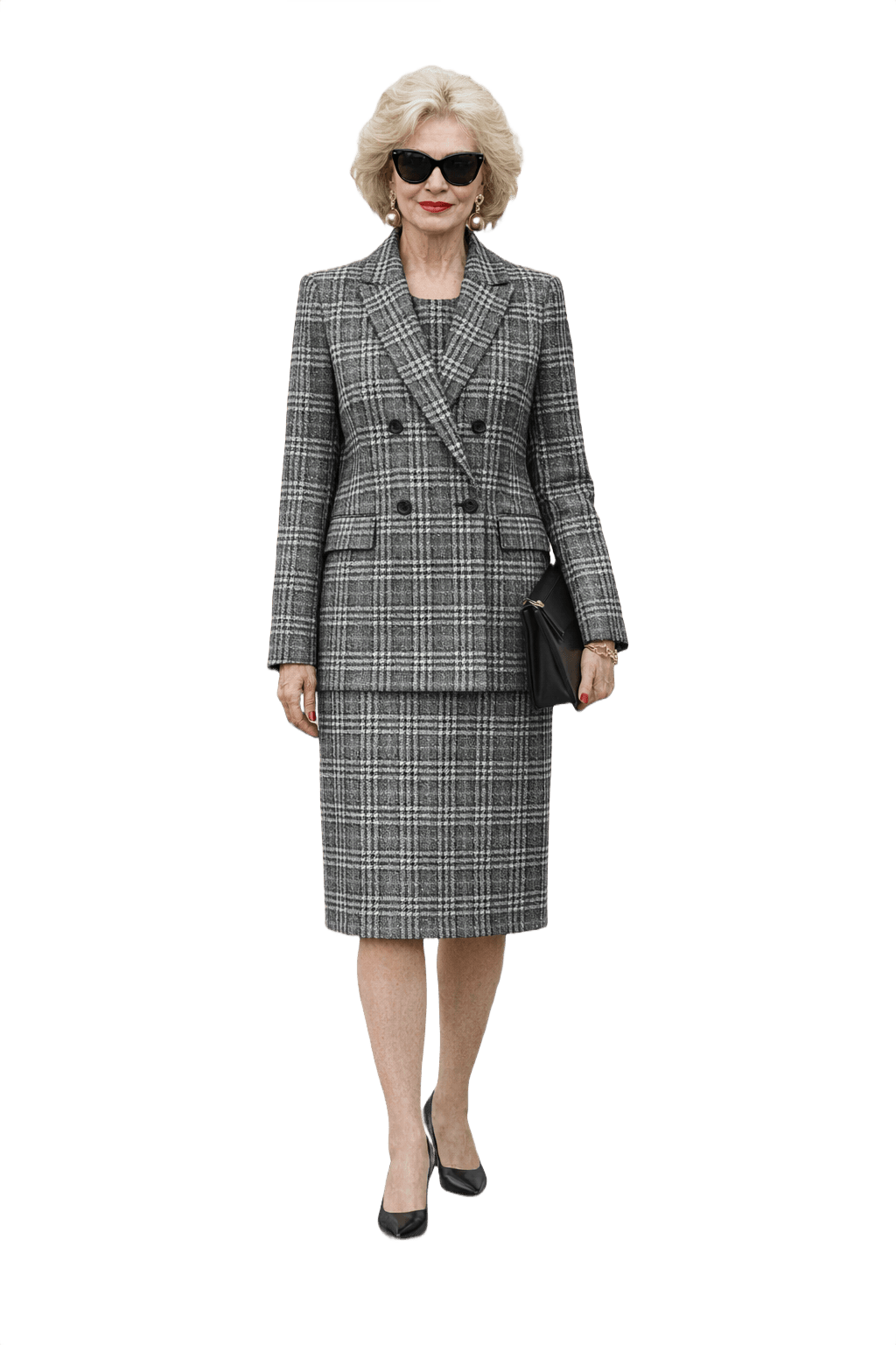 1980s Black and White Wool Blend Skirt Suit - Model
