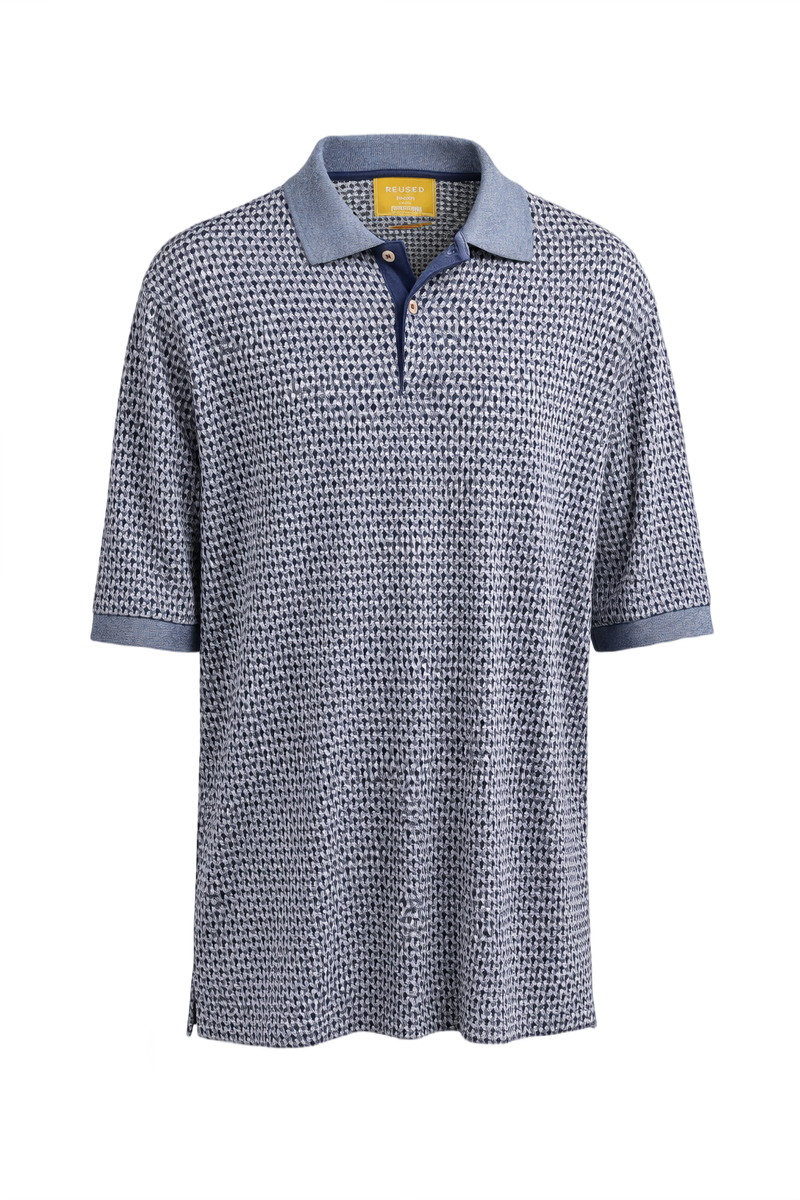 1980s Blue Woven Polo Shirt - Front View