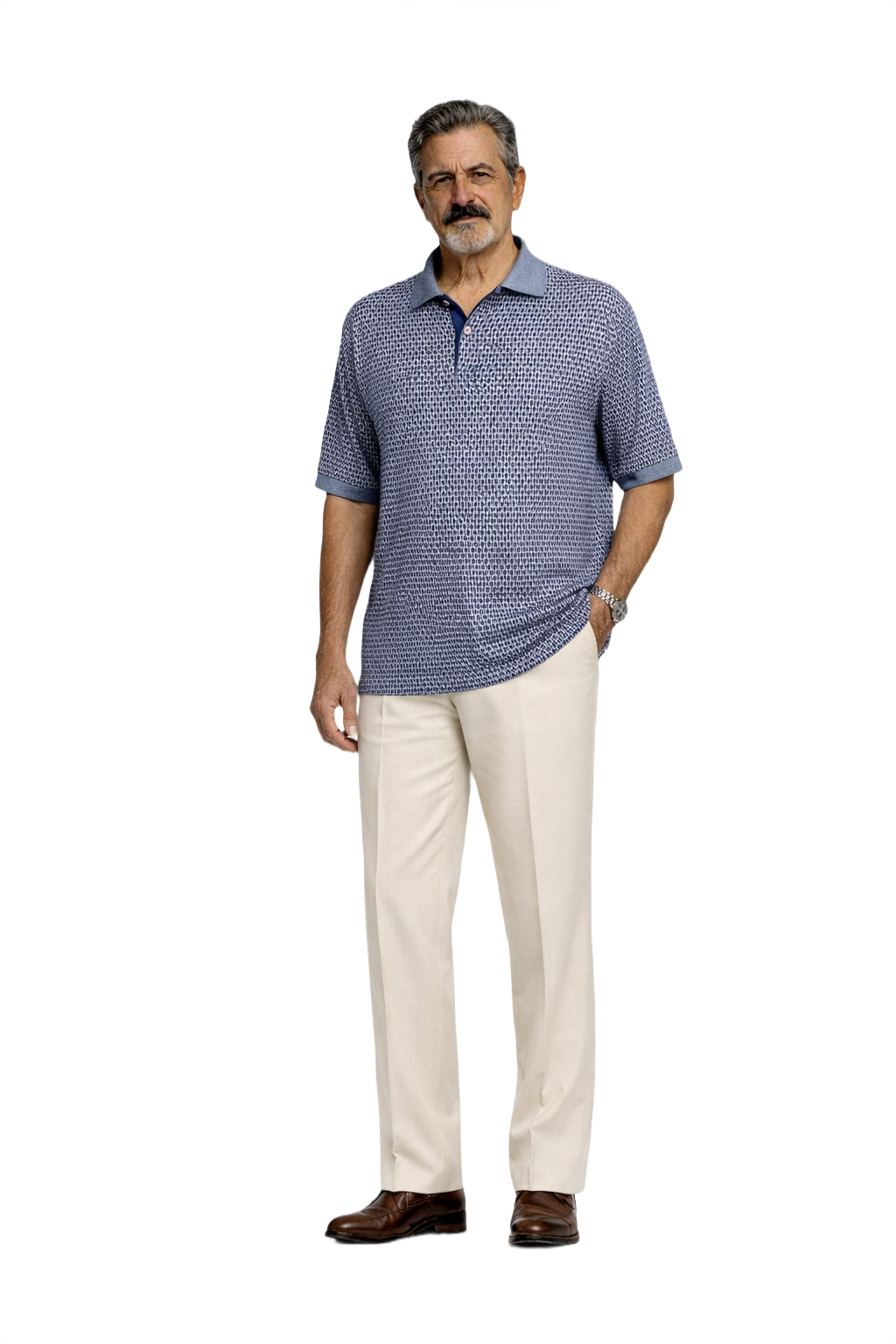 1980s Blue Woven Polo Shirt - Model