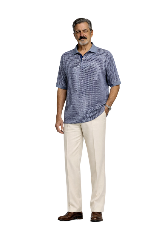 1980s Blue Woven Polo Shirt - Model