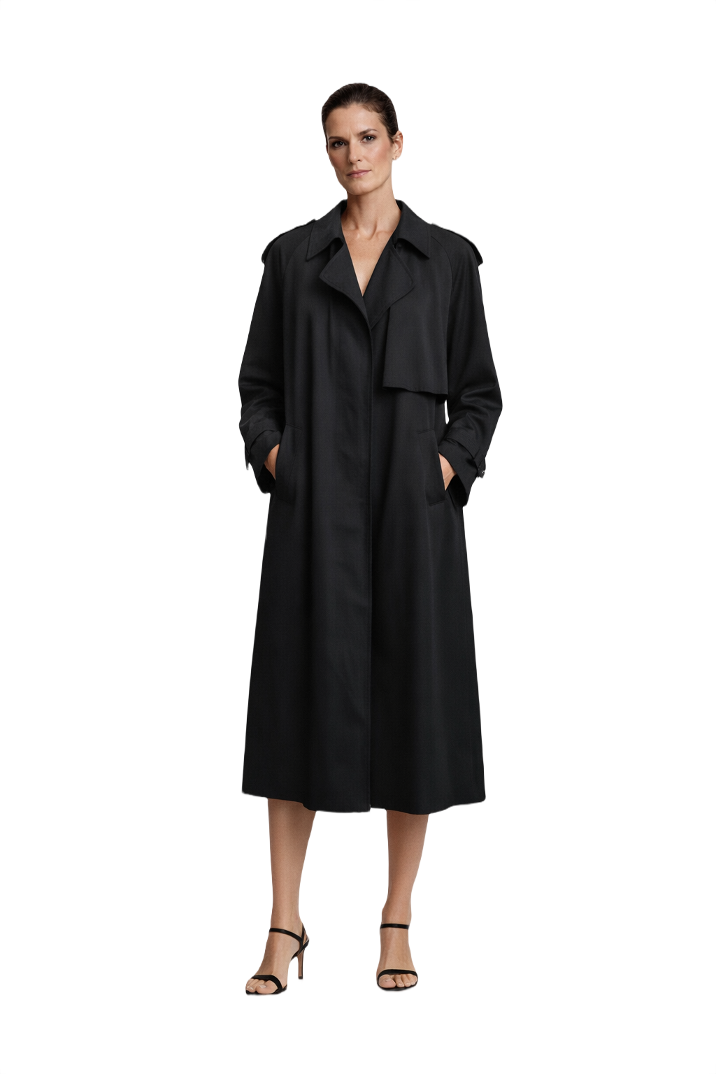 1990s Black Cotton Trench Coat - Model
