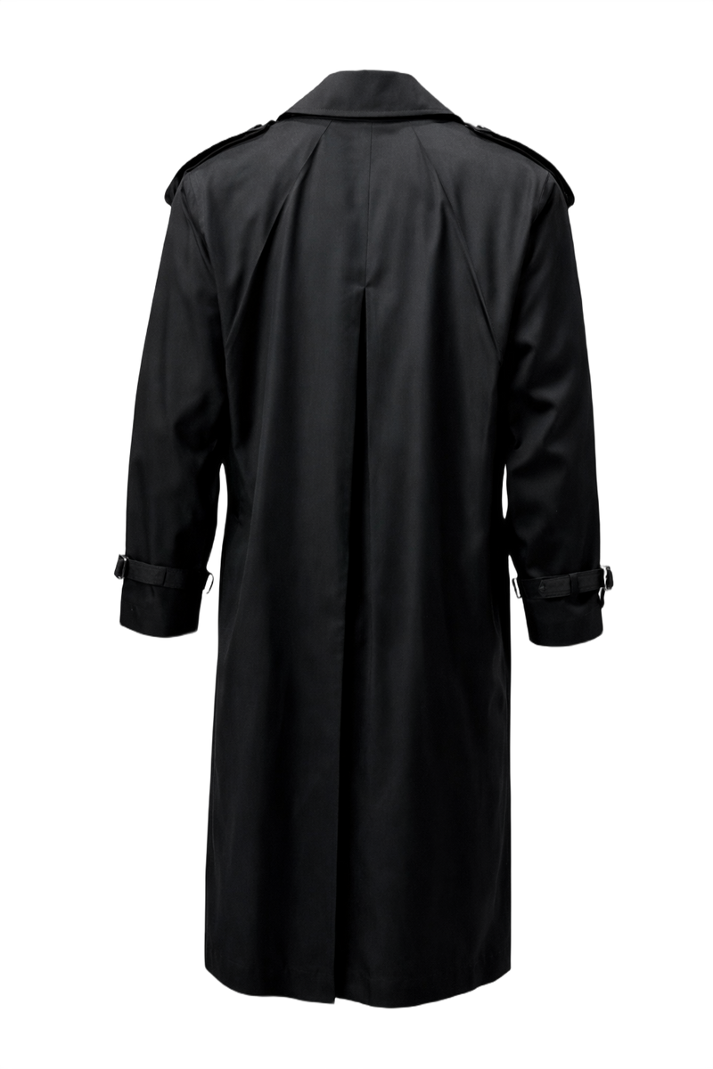 1990s Black Cotton Trench Coat - Back View