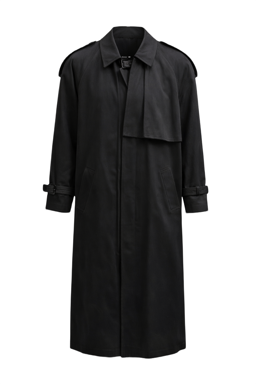 1990s Black Cotton Trench Coat - Front View