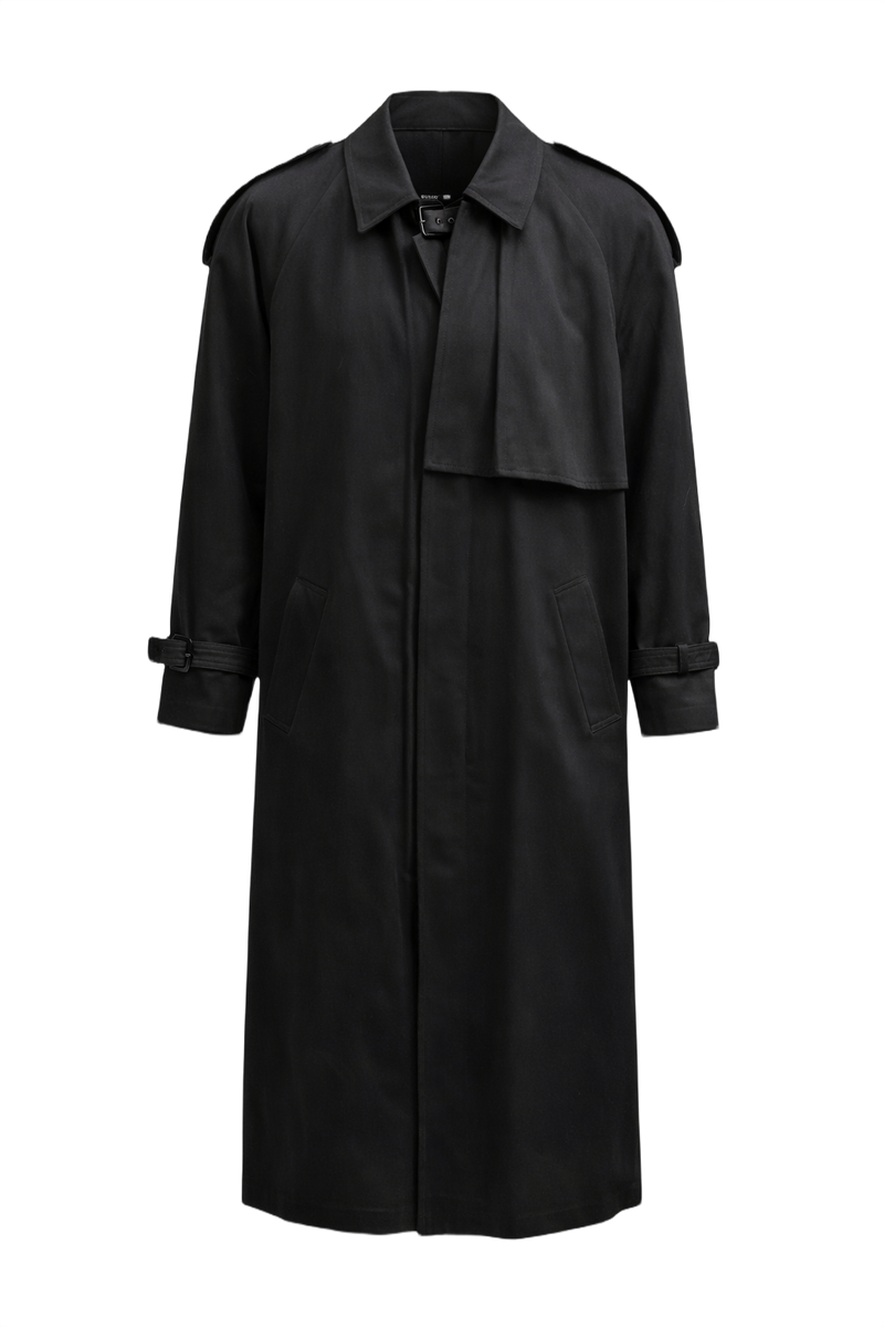 1990s Black Cotton Trench Coat - Front View