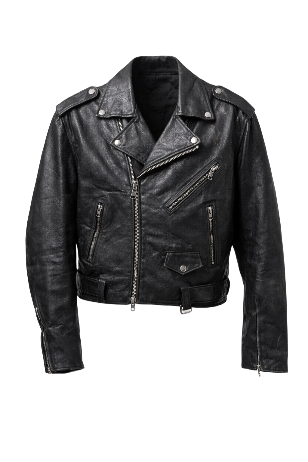 1990s Black Leather Medium Leather Jacket - Front View