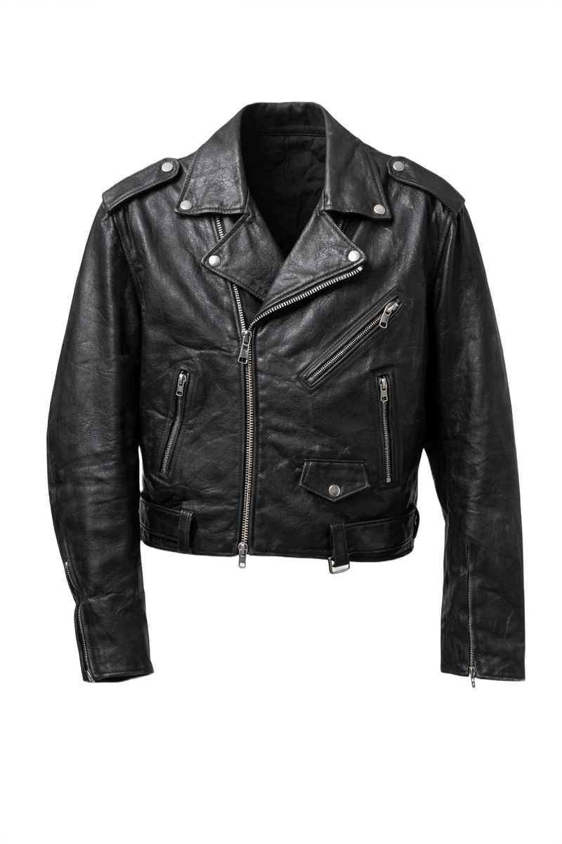 1990s Black Leather Medium Leather Jacket - Front View