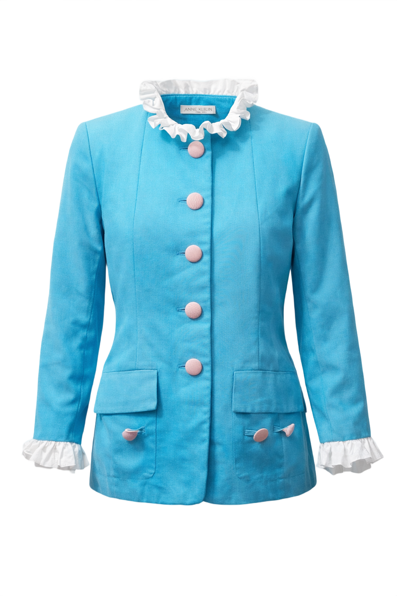 1980s Sky Blue Yves Saint Laurent Jacket - Front View