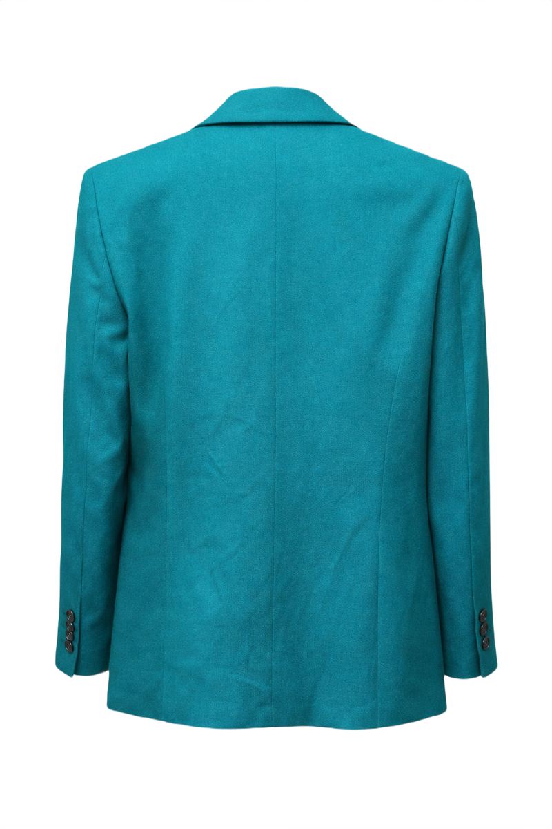 1980s Teal Wool Blazer - Back View