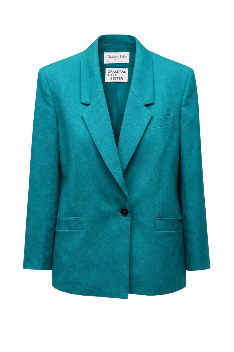 1980s Teal Wool Blazer - Front View