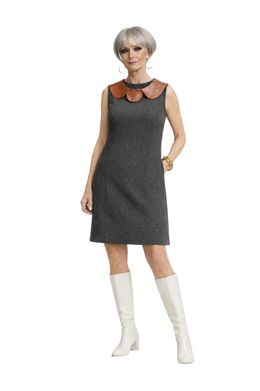 1960s Charcoal Grey Wool Shift Dress - Model