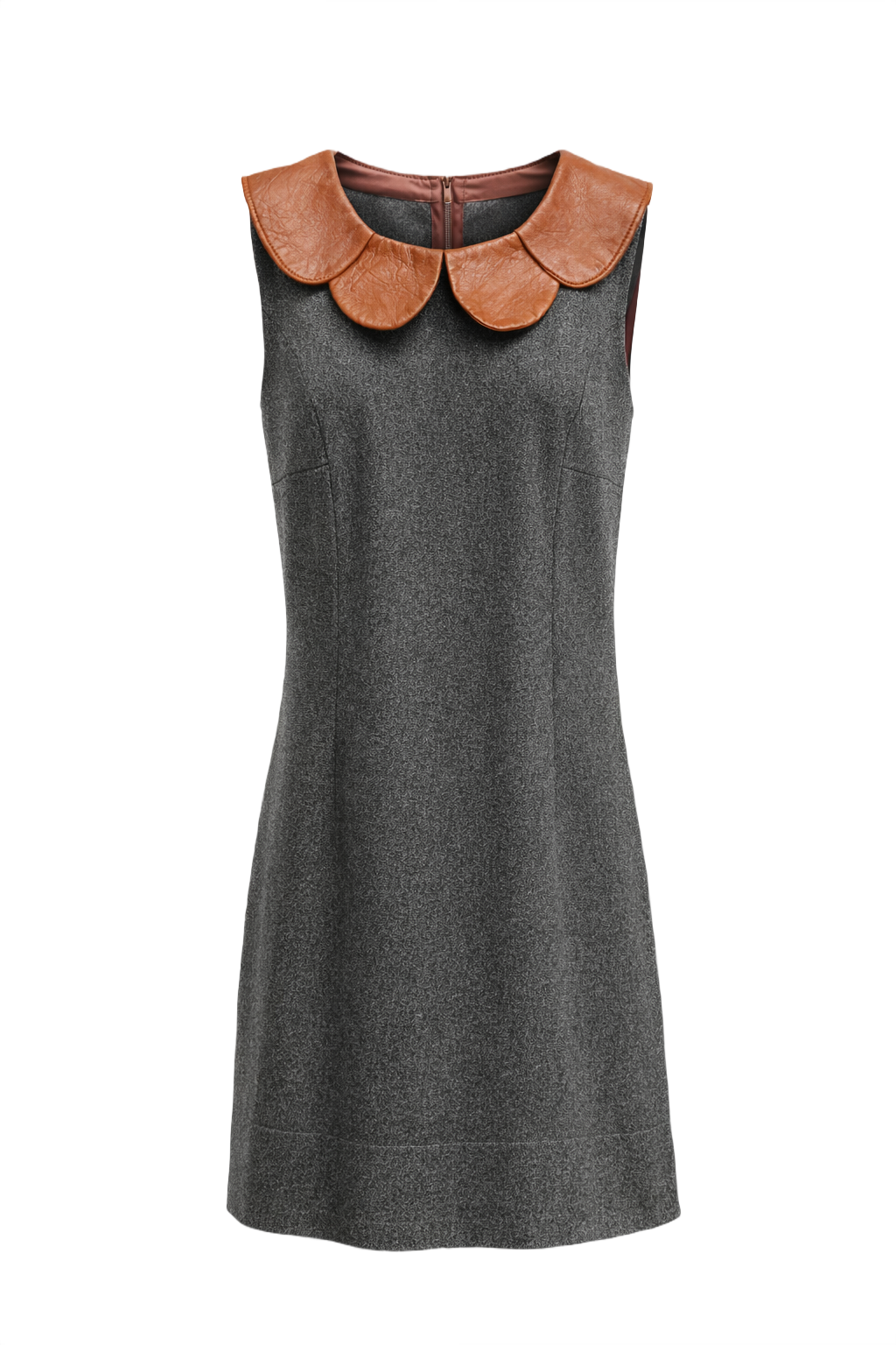 1960s Charcoal Grey Wool Shift Dress - Front View
