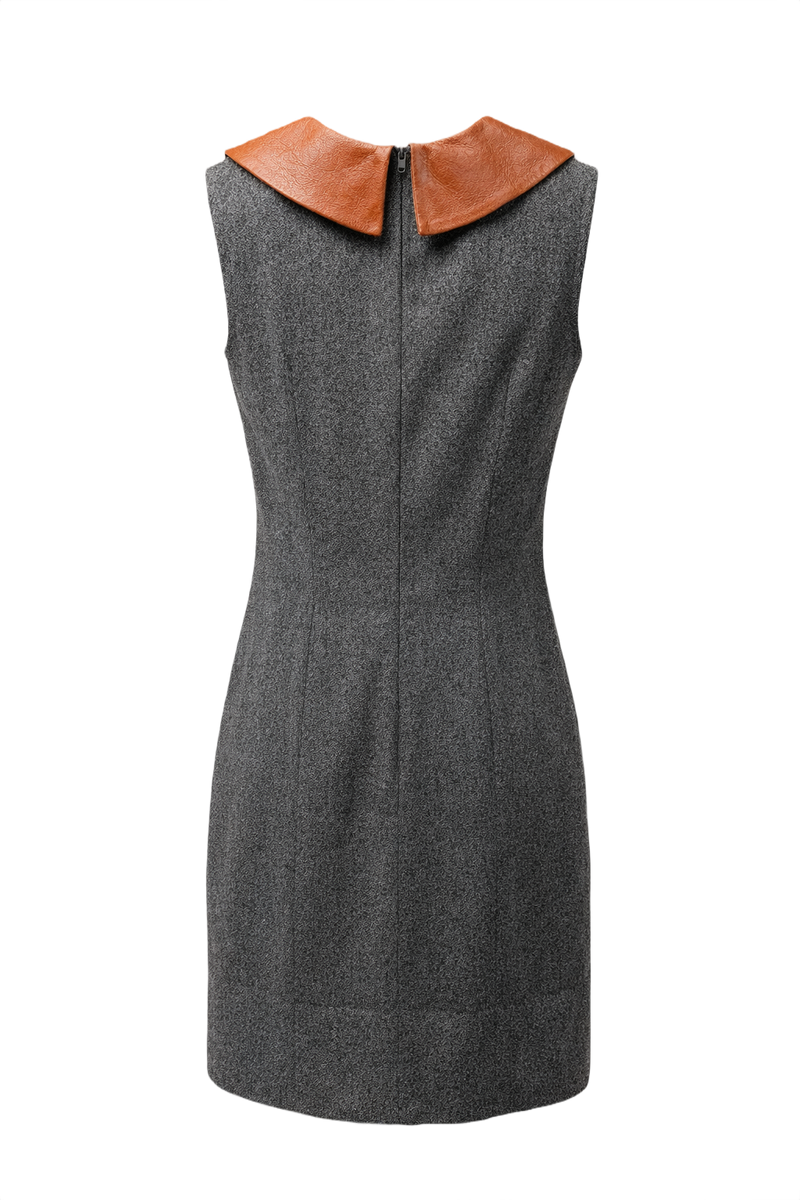 1960s Charcoal Grey Wool Shift Dress - Back View